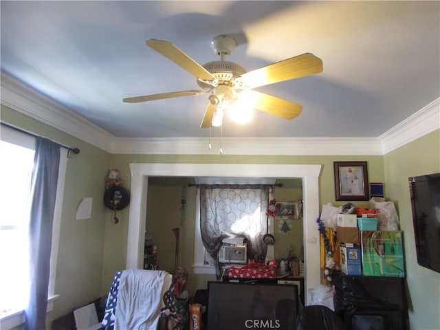 2956 W 15th St, Los Angeles, CA 90006 - interior space with a ceiling fan and crown molding