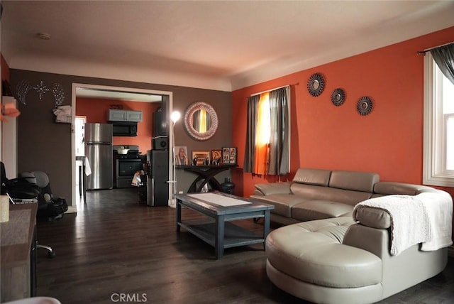 living room with dark wood finished floors