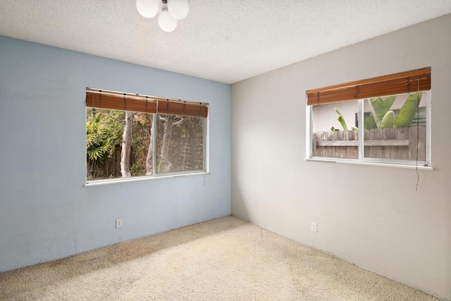 spare room featuring a textured ceiling and carpet floors