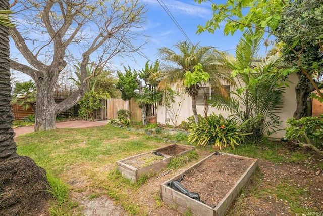 view of yard featuring a vegetable garden and fence