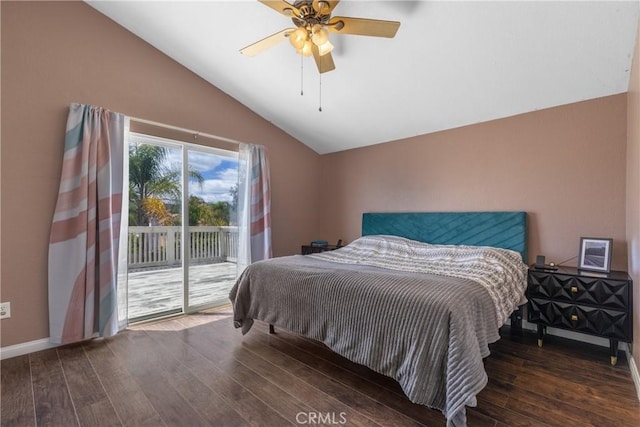 23835 Cork Oak Cir, Murrieta, CA 92562 - bedroom with vaulted ceiling, access to exterior, hardwood / wood-style floors, and ceiling fan