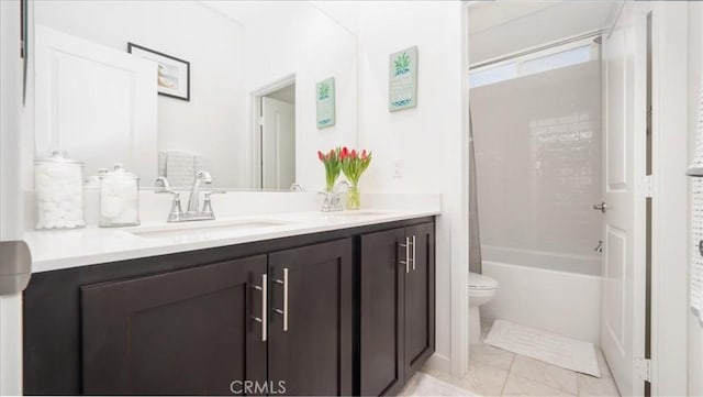 35461 Alexandria Way, Beaumont, CA 92223 - full bath featuring toilet, double vanity, bathtub / shower combination, and tile patterned flooring