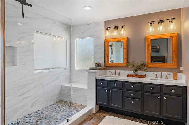 11 Spring View Way, Rancho Santa Margarita, CA 92688 - bathroom featuring a tile shower and double vanity