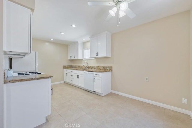 1271 E 7th St, Long Beach, CA 90813 - kitchen with a ceiling fan, a sink, white cabinets, baseboards, and white dishwasher