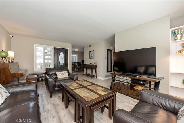 27441 Abanico, Mission Viejo, CA 92691 - living room featuring visible vents, baseboards, and light wood finished floors