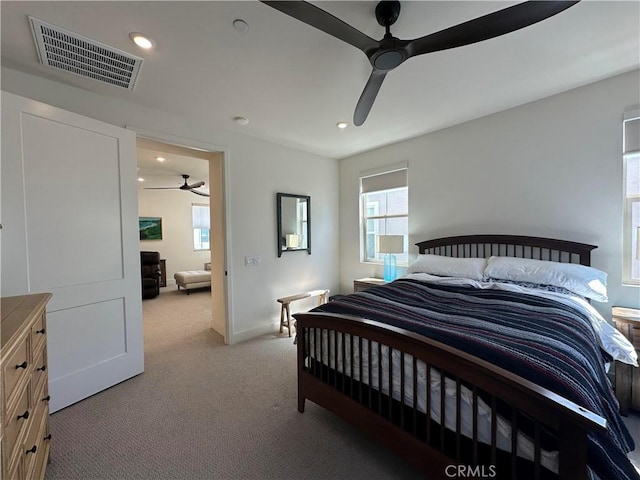 31937 Via Encima, San Juan Capistrano, CA 92675 - bedroom featuring light colored carpet, multiple windows, recessed lighting, and ceiling fan