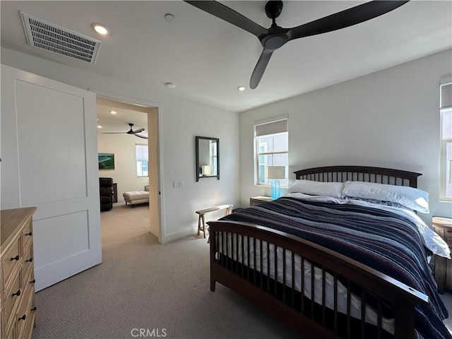 31937 Via Encima, San Juan Capistrano, CA 92675 - bedroom featuring light colored carpet, multiple windows, recessed lighting, and a ceiling fan