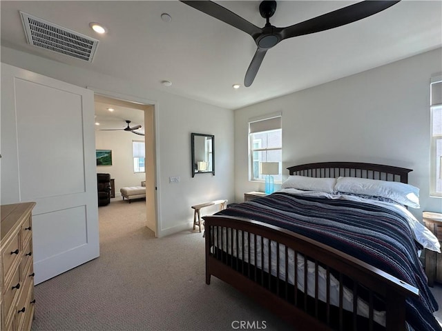 31937 Via Encima, San Juan Capistrano, CA 92675 - bedroom with light carpet, multiple windows, recessed lighting, and ceiling fan