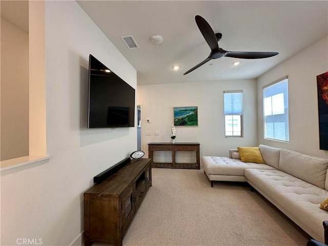 31937 Via Encima, San Juan Capistrano, CA 92675 - living area with ceiling fan, recessed lighting, and light colored carpet