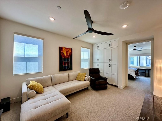 31937 Via Encima, San Juan Capistrano, CA 92675 - living room featuring a ceiling fan, carpet floors, plenty of natural light, and recessed lighting
