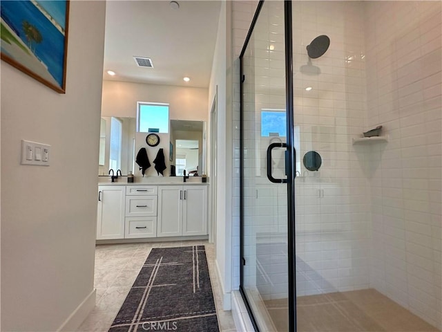 31937 Via Encima, San Juan Capistrano, CA 92675 - full bathroom with a stall shower, double vanity, tile patterned floors, and recessed lighting