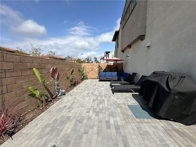 31937 Via Encima, San Juan Capistrano, CA 92675 - fenced backyard featuring an outdoor living space, a patio, and grilling area