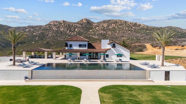 24949 Thunder Mountain Rd, Ramona, CA 92065 - view of pool featuring a gazebo, a patio, a lawn, and a mountain view