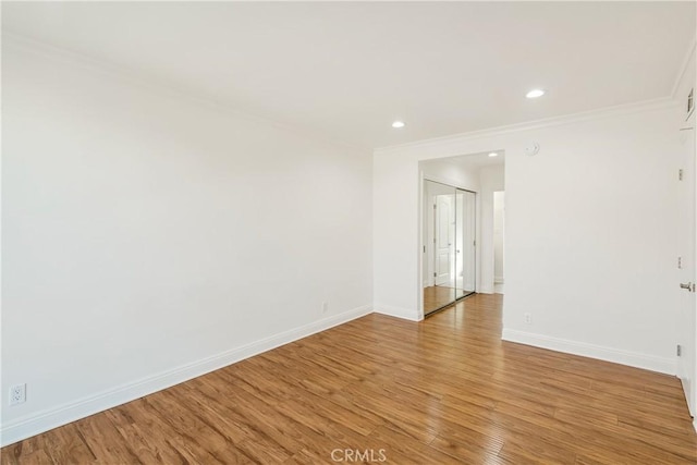 6160 Whitsett Ave Unit 6, North Hollywood, CA 91606 - empty room featuring ornamental molding, light wood-type flooring, and recessed lighting