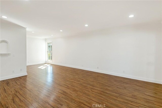 6160 Whitsett Ave Unit 6, North Hollywood, CA 91606 - unfurnished room featuring crown molding, wood finished floors, and recessed lighting