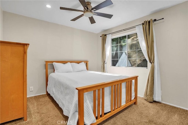 272 Fairway Dr, Lake Arrowhead, CA 92352 - bedroom with carpet, ceiling fan, and recessed lighting