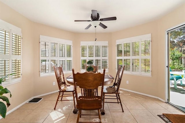 718 Cherry St, Corona, CA 92881 - dining space featuring light tile patterned flooring, a healthy amount of sunlight, and ceiling fan