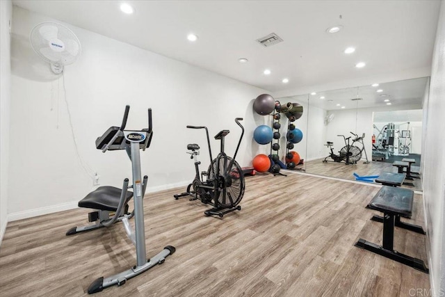 5700 Baltimore Dr Unit 232, La Mesa, CA 91942 - workout area with visible vents, wood finished floors, baseboards, and recessed lighting