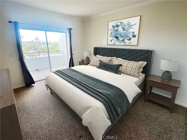838 Pine Ave Unit 510, Long Beach, CA 90813 - carpeted bedroom featuring access to exterior, ornamental molding, and baseboards