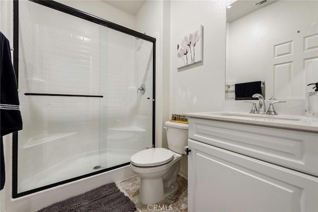 19568 Sunkissed Ridge Dr, Riverside, CA 92507 - bathroom featuring a shower stall, toilet, and vanity