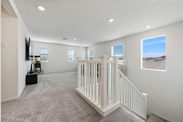 19568 Sunkissed Ridge Dr, Riverside, CA 92507 - corridor featuring an upstairs landing, carpet flooring, recessed lighting, and baseboards