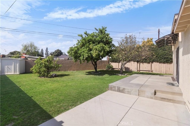 view of yard featuring a patio area and a fenced backyard