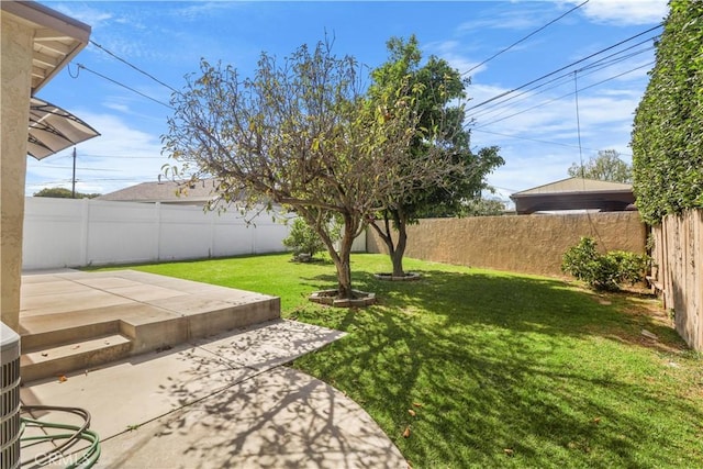 view of yard with a patio area and a fenced backyard