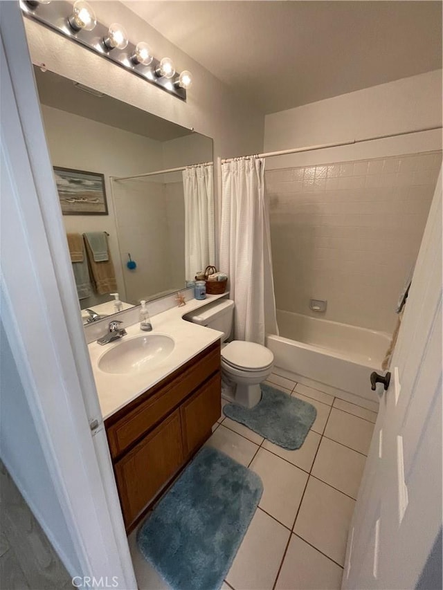 18269 Sanmian Ct, Fountain Valley, CA 92708 - bathroom with tile patterned flooring, vanity, toilet, and shower / tub combo