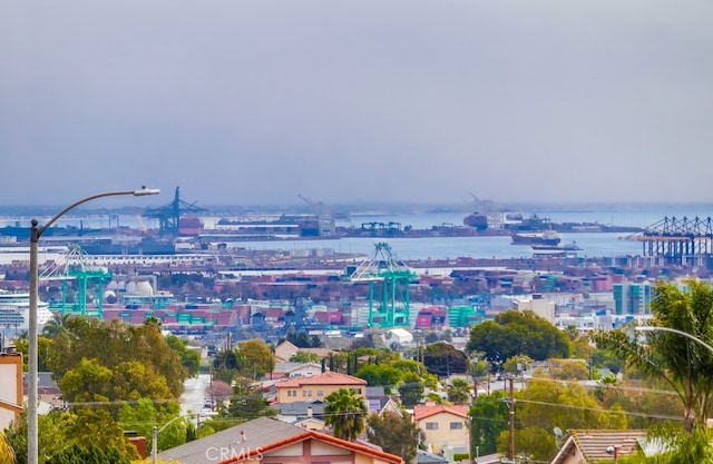 aerial view with a view of city and a water view