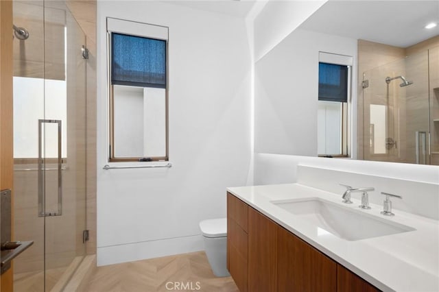 2914 Ocean Blvd, Corona Del Mar, CA 92625 - bathroom featuring toilet, a stall shower, and vanity