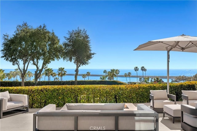2914 Ocean Blvd, Corona Del Mar, CA 92625 - view of patio with an outdoor living space and a water view