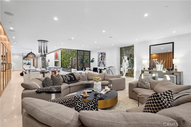 2914 Ocean Blvd, Corona Del Mar, CA 92625 - living area featuring recessed lighting and a wall of windows