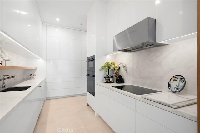2914 Ocean Blvd, Corona Del Mar, CA 92625 - kitchen featuring modern cabinets, wall chimney exhaust hood, and a sink