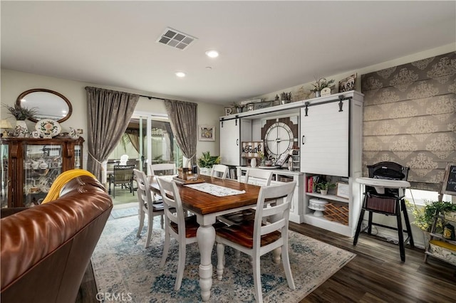 29068 Aubrey Cir, Winchester, CA 92596 - dining area featuring dark wood-style flooring, visible vents, and recessed lighting