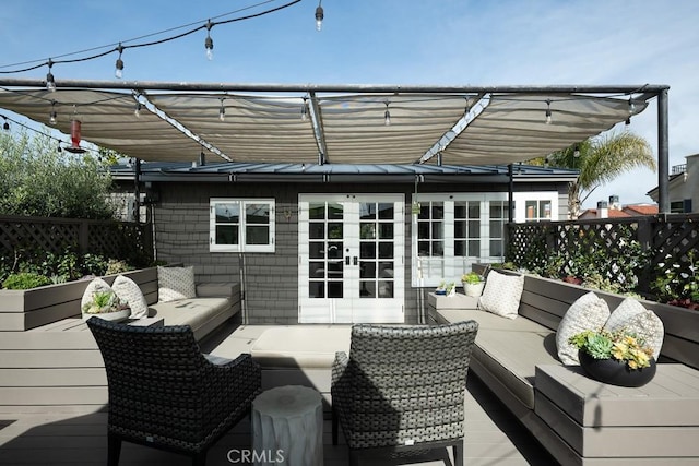 604 Begonia Ave, Corona Del Mar, CA 92625 - wooden deck with fence, french doors, and an outdoor hangout area