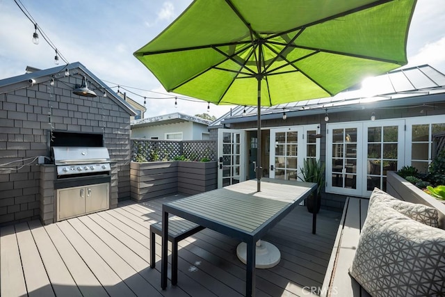604 Begonia Ave, Corona Del Mar, CA 92625 - wooden terrace featuring french doors and area for grilling