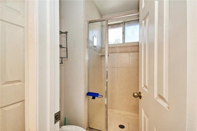 full bathroom featuring toilet and a stall shower