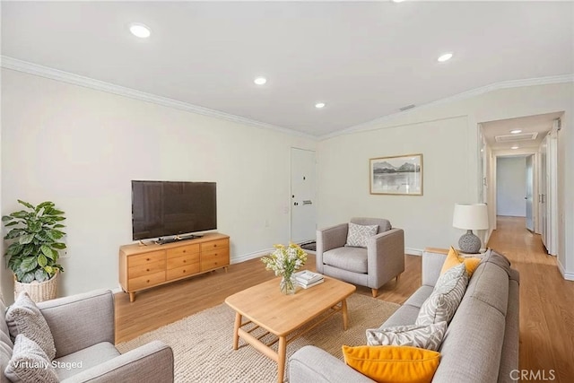 647 Avenida Sevilla Unit A, Laguna Woods, CA 92637 - living area with light wood-type flooring, baseboards, ornamental molding, and recessed lighting