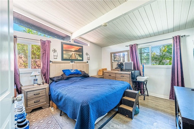 1307 N Allyn Ave, Ontario, CA 91764 - bedroom with light wood-style floors, multiple windows, and wooden ceiling