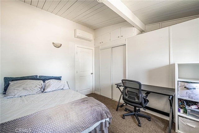 1307 N Allyn Ave, Ontario, CA 91764 - carpeted bedroom featuring beamed ceiling, a wall mounted AC, a closet, and a desk