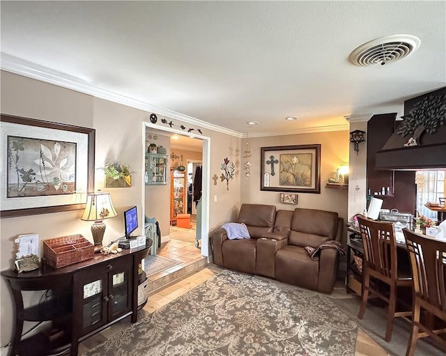 433 Oakmont Dr, Barstow, CA 92311 - living area featuring visible vents and crown molding
