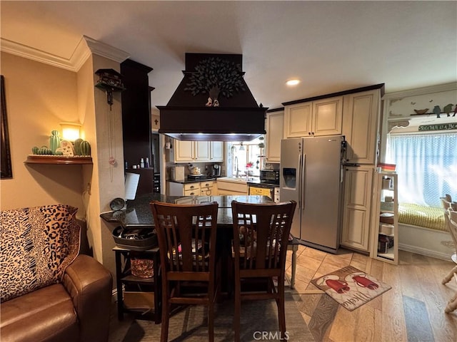 433 Oakmont Dr, Barstow, CA 92311 - dining space with a toaster, recessed lighting, light wood-type flooring, and ornamental molding