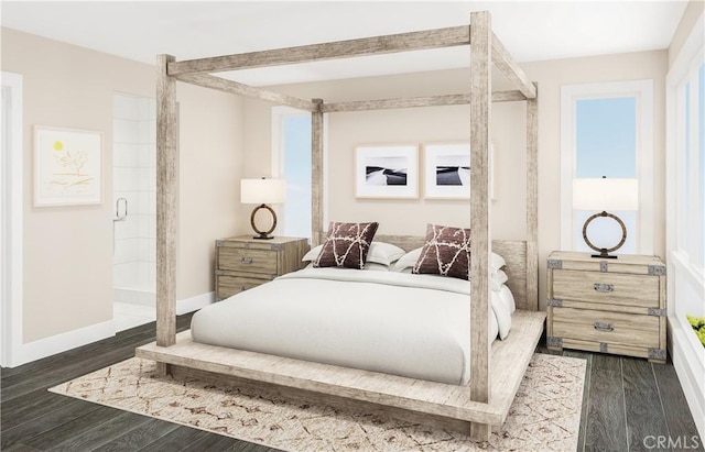 bedroom with baseboards and dark wood-style floors
