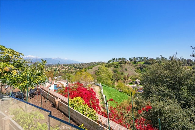 exterior space with a mountain view and a garden