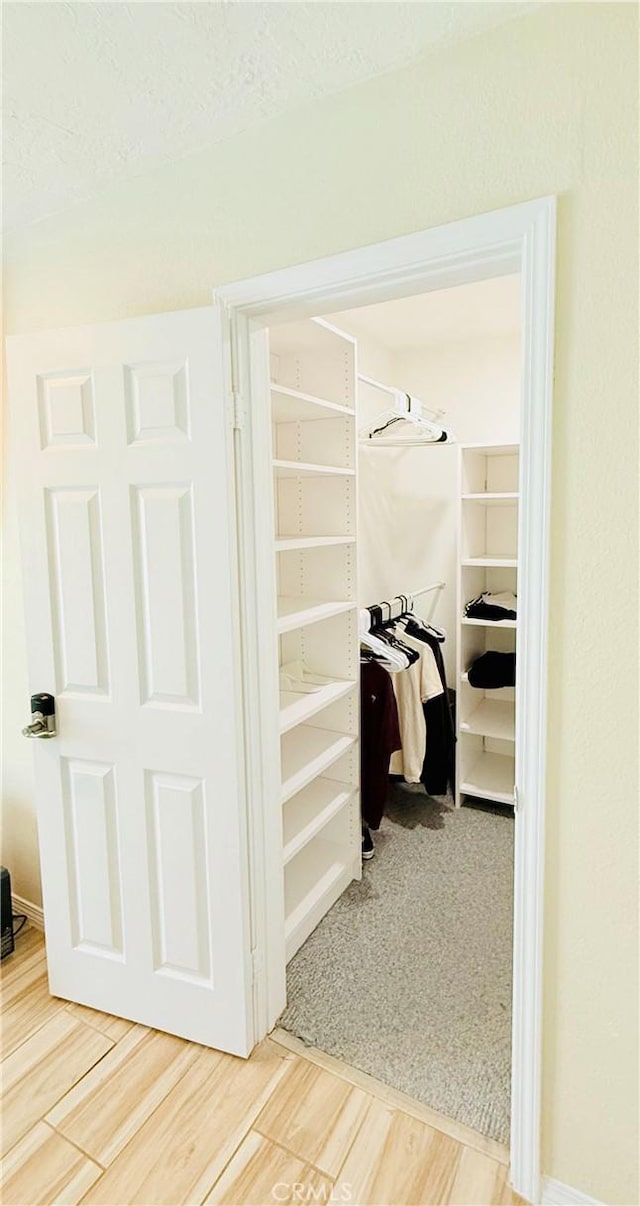 interior space featuring carpet and wood finished floors