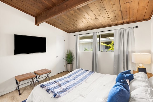 4040 Grand View Blvd Unit 35, Los Angeles, CA 90066 - bedroom with vaulted ceiling with beams, wood ceiling, and light wood-style floors
