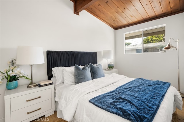 4040 Grand View Blvd Unit 35, Los Angeles, CA 90066 - bedroom featuring wooden ceiling, light wood-style flooring, and vaulted ceiling with beams