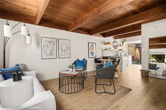 4040 Grand View Blvd Unit 35, Los Angeles, CA 90066 - interior space featuring wooden ceiling, wood finished floors, and beam ceiling