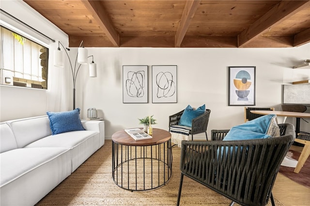 4040 Grand View Blvd Unit 35, Los Angeles, CA 90066 - living area featuring beamed ceiling, wood ceiling, and wood finished floors