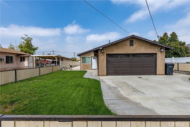 1143 Webster St, Redlands, CA 92374 - single story home featuring a garage, a front lawn, fence, stucco siding, and driveway